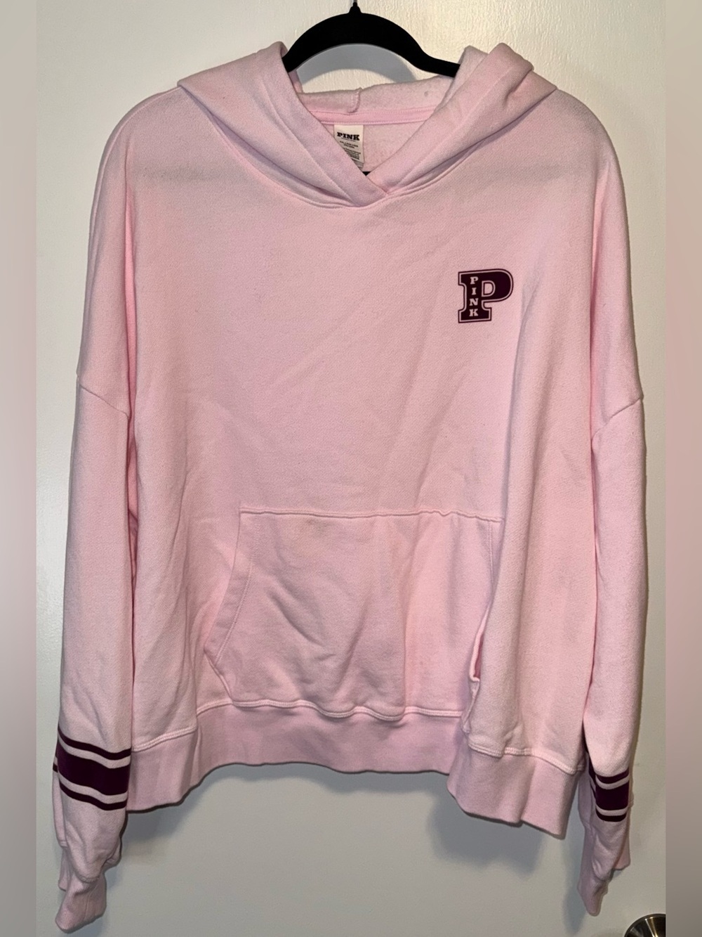 PINK Victoria's Secret Light Pink Hoodie with Maroon 'P' Logo